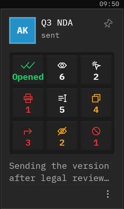 mosADD app: the mAYL receipt board — delivered, opened, clicked